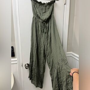 Southern Alternative Wide Leg Olive Strapless Jumpsuit